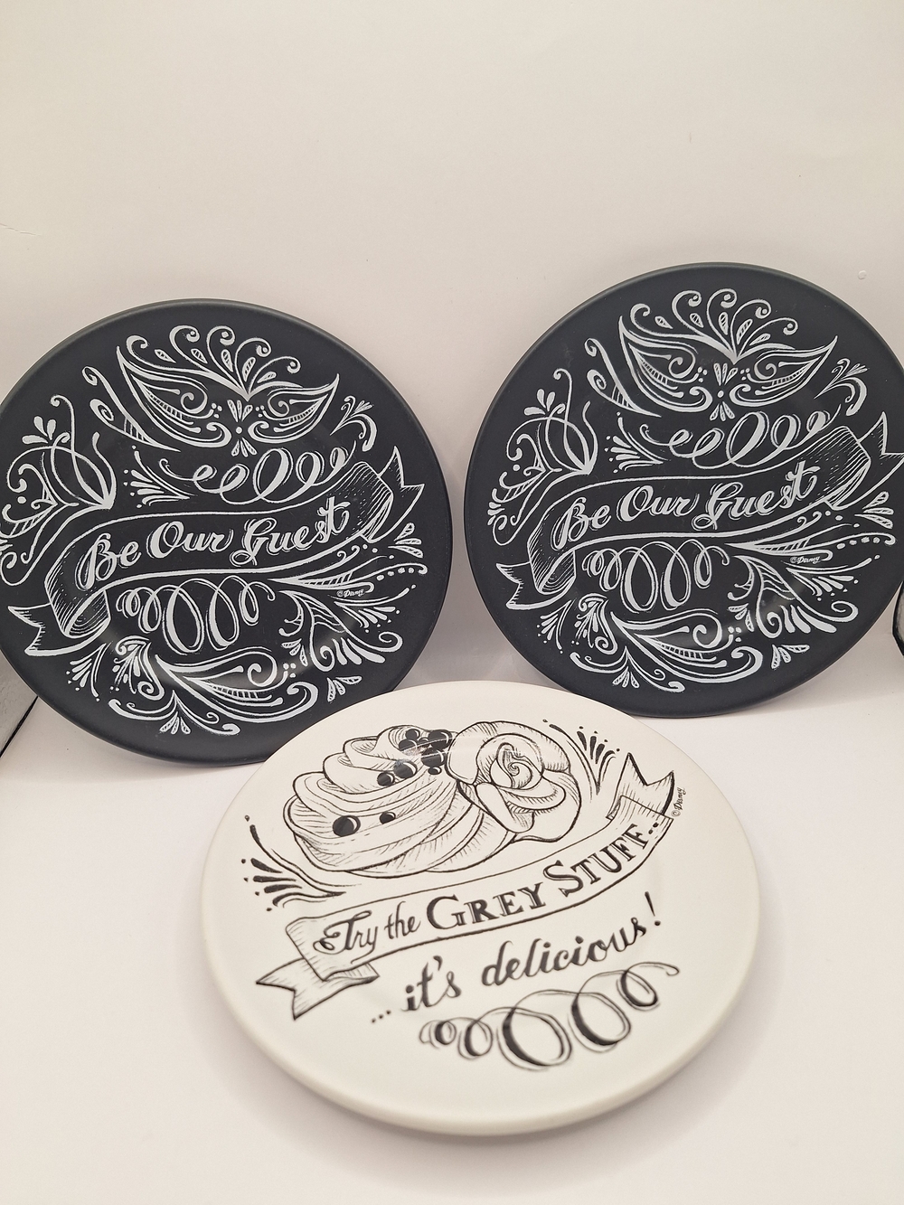 Disney Parks Be Our Guest Grey Stuff Dessert Plate Set of 3 Beauty and the Beast